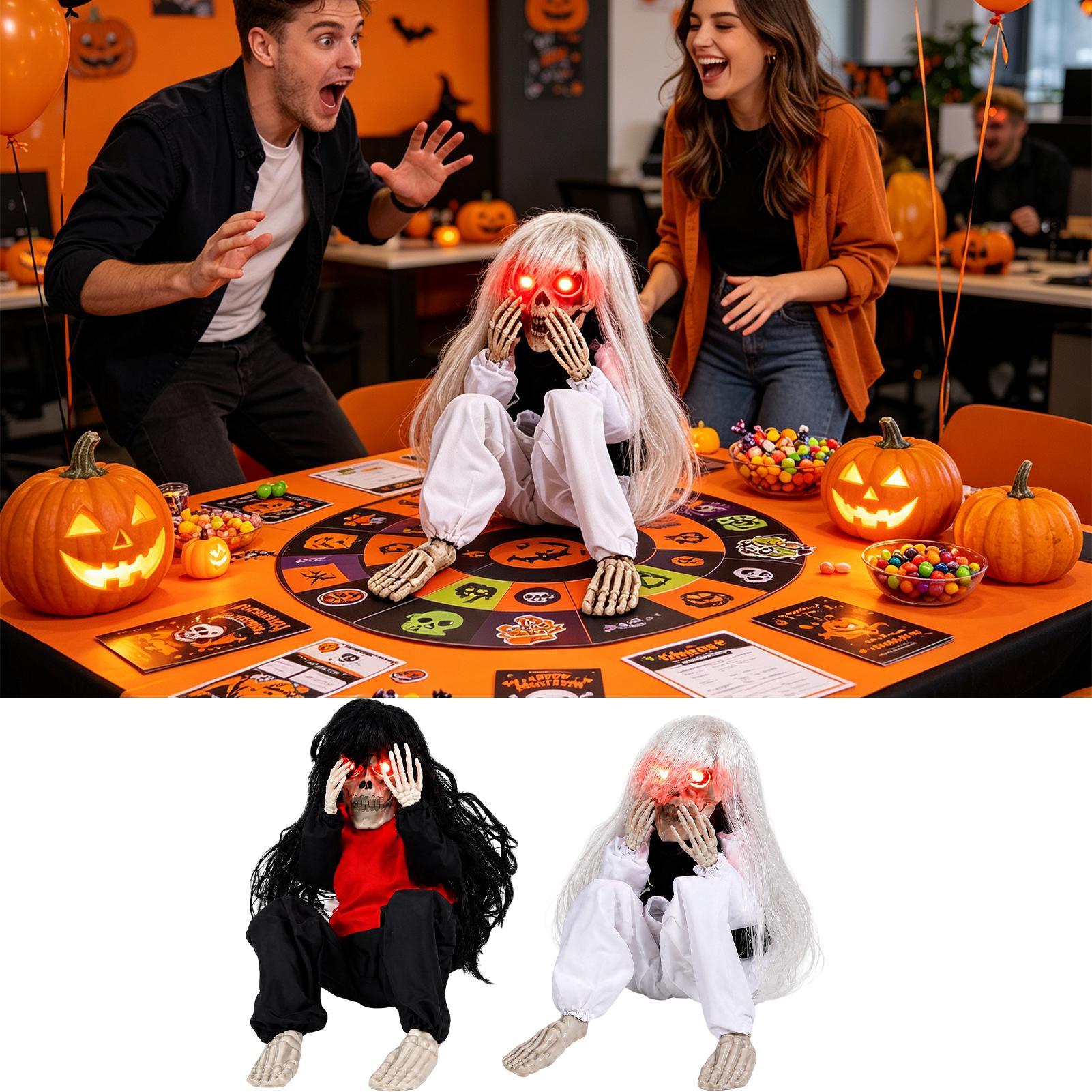 Halloween Skeleton Decoration - Halloween-Skelett-Dekorationen, schallaktiviert, weinend, mit leuchtenden Augen,