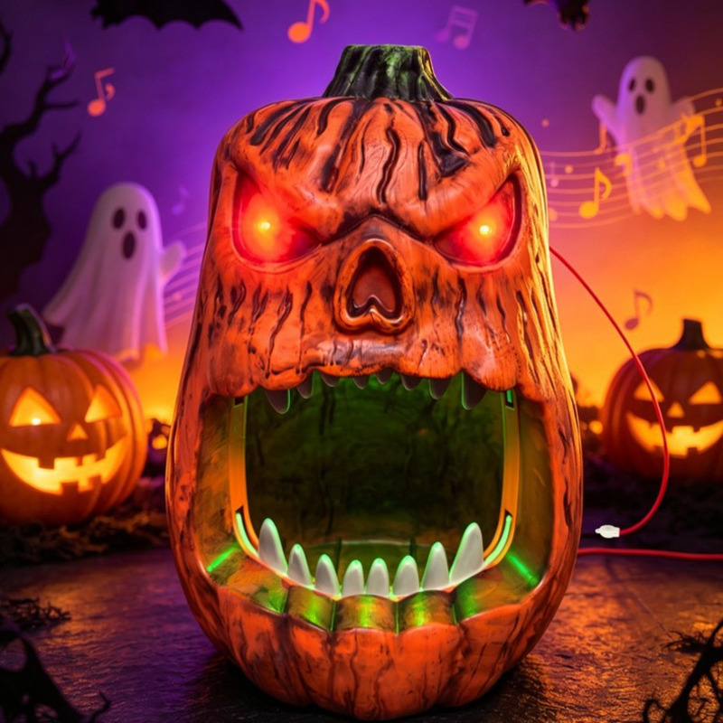 Halloween Pumpkin Decor Led - Halloween LED-Beleuchteter Kürbis-Bonbonbehälter, sprachgesteuerte Totenkopf-Laterne, Dekoration