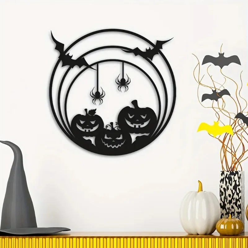 Spider Web Halloween Decoration - Halloween Metall-Wandkunst Kürbis Fledermaus Spinnennetz Design