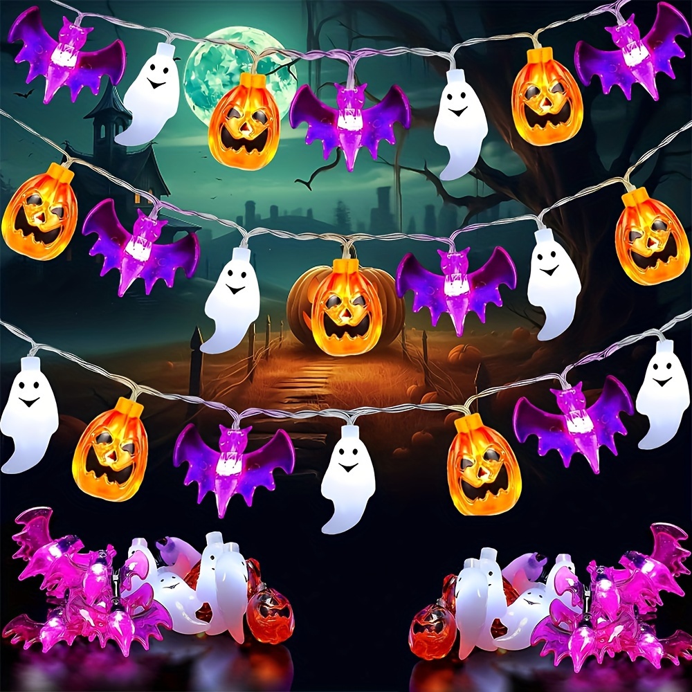 Halloween Led String Lights Orange - Niedliche Kürbis-Fledermaus-Geister-Halloween-LED-Lichterkette 59/118 Zoll 10/20 LED