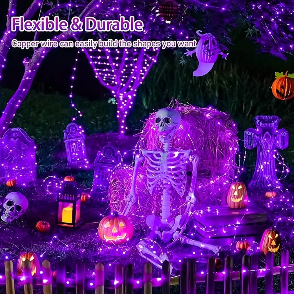 Halloween Led String Lights Orange - 1 Stück 12M100LED Halloween-Solar-Lichterkette, orange und