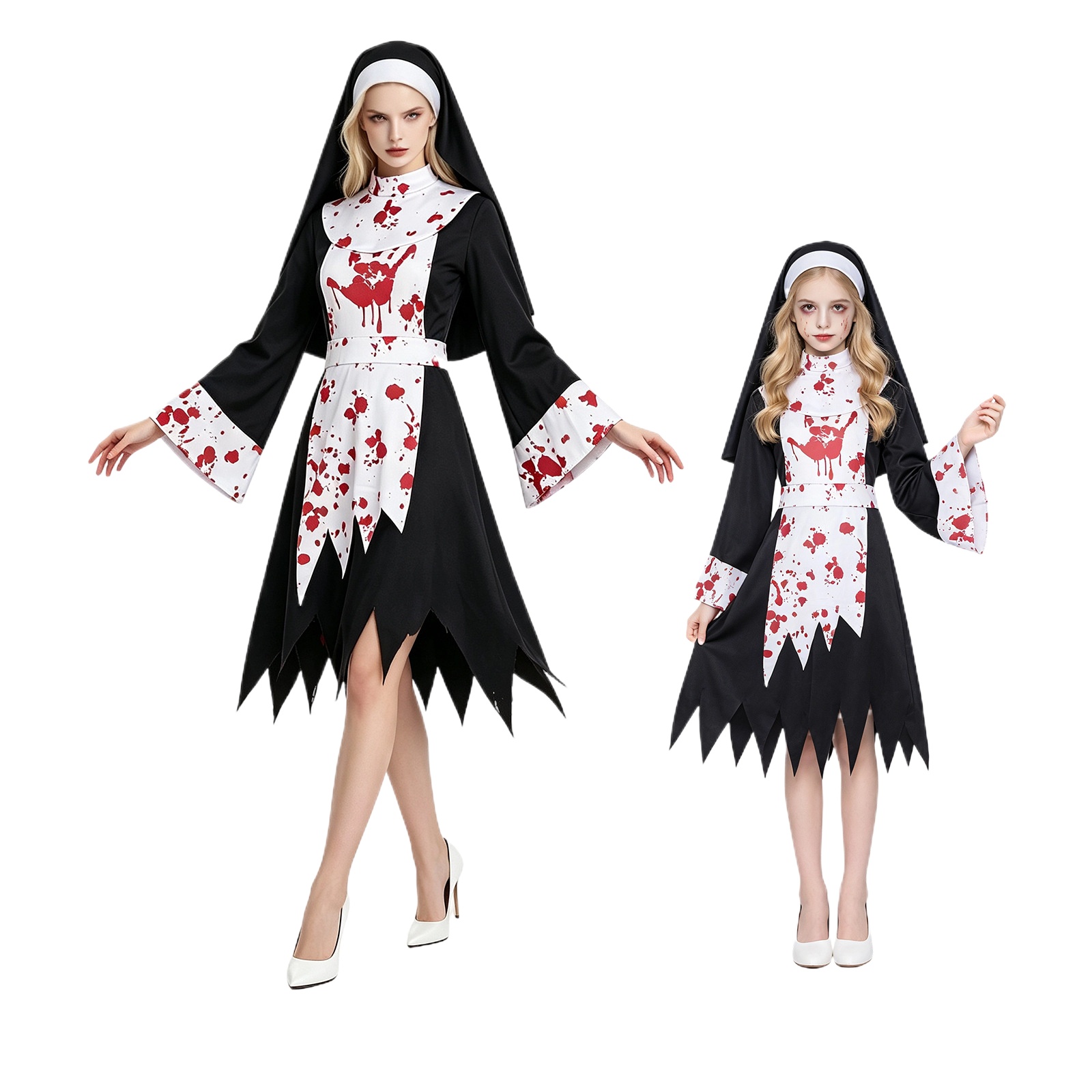 Halloween Costume Kids - Damen Kinder Halloween Gruseliger Dunkler Nonnen-Cosplay-Kostüm