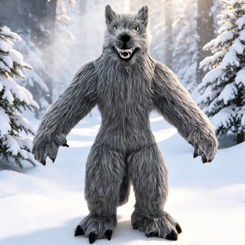 Halloween Costume Adult - Riesiges aufblasbares graues Wolfsmaskottchenkostüm, pelziger Anzug