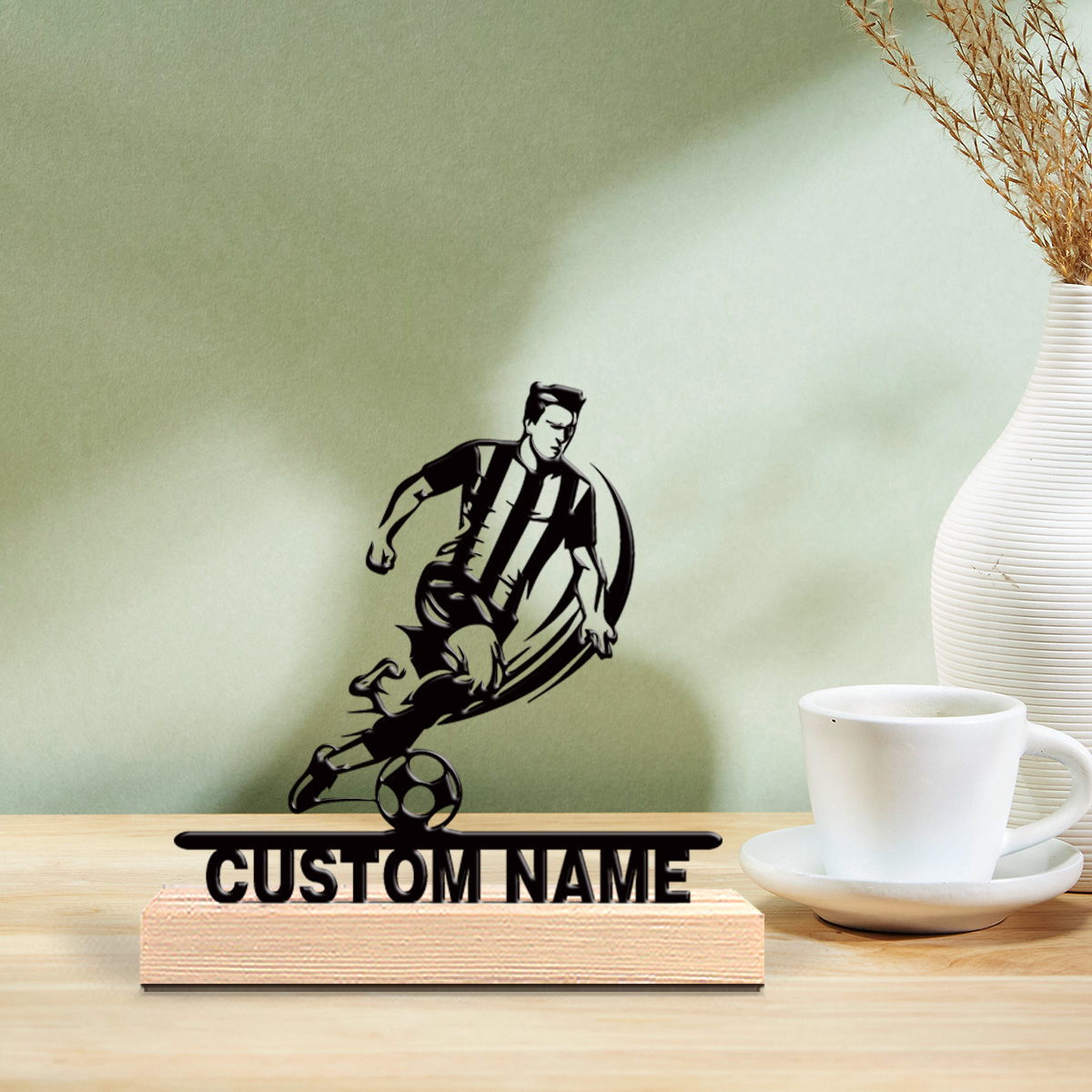 Halloween Party Supplies - 1 Stück Personalisierte Fußballspieler-Metallstatue mit Holzsockel