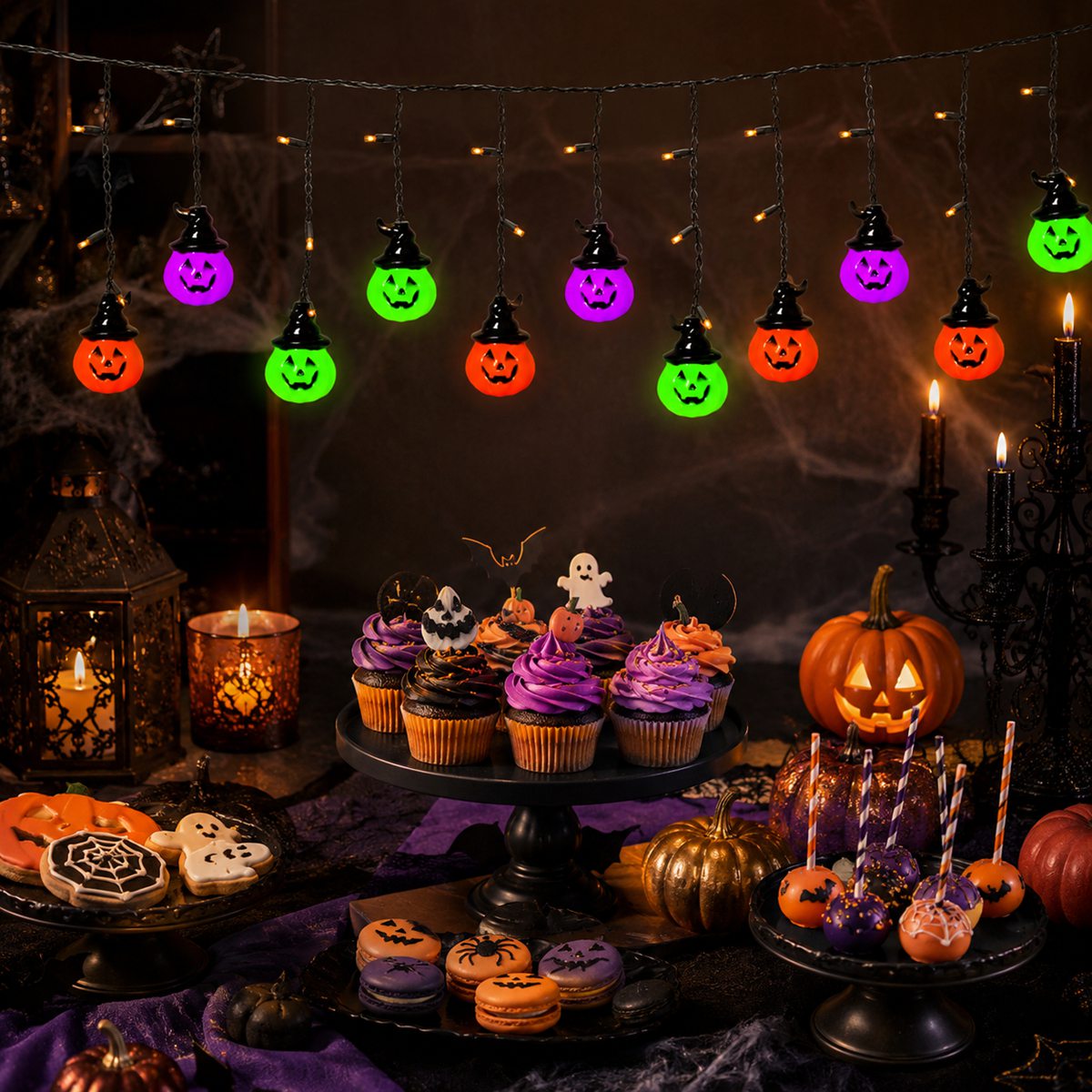 Halloween Led String Lights Orange - 1 Stück Halloween Gruseliger 10-teiliger Hexenhut-Kürbis-Lichterkette