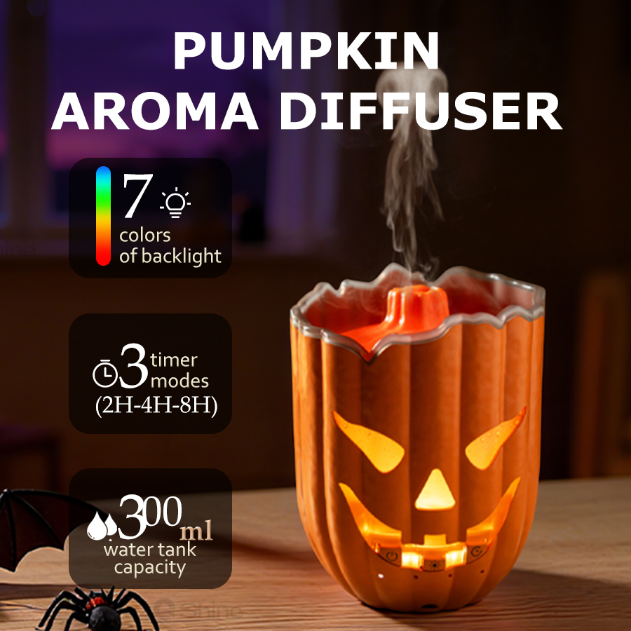 Halloween Pumpkin Decor Led - Kürbis-Luftbefeuchter, 7-Farben-LED, 2-8-Stunden-Timer, leiser Kaltnebel, Aroma-Diffusor