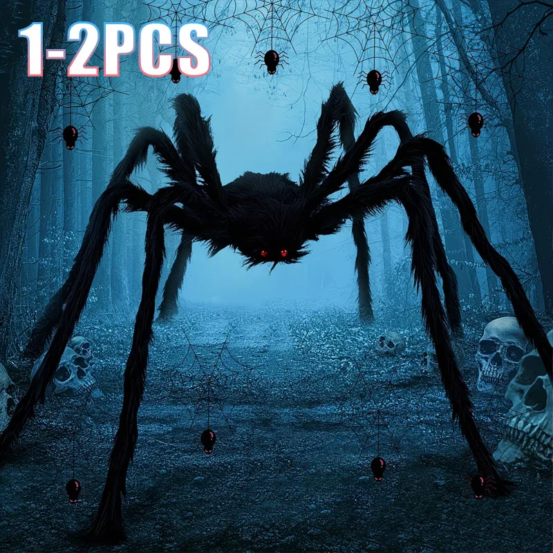 Spider Web Halloween Decoration - 1-2 Stück Halloween-Spinnen-Plüsch-Dekoration, dreieckiges Spinnennetz, Requisit