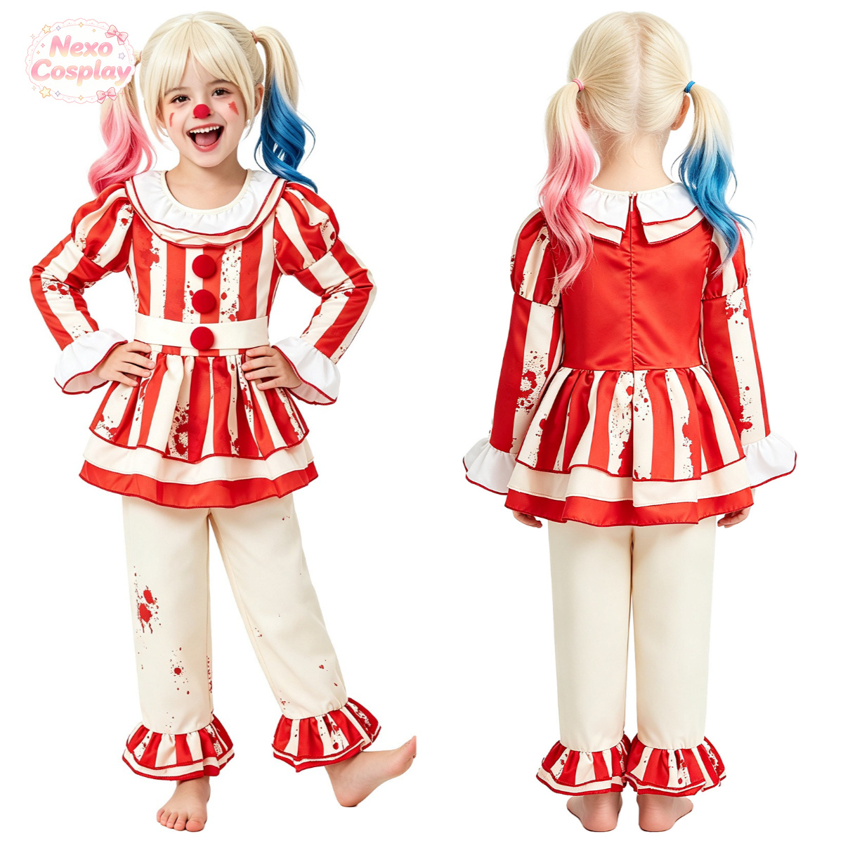 Rot-weiß gestreifter Horror-Cl – Halloween Costume Kids Bewertung und Preis
