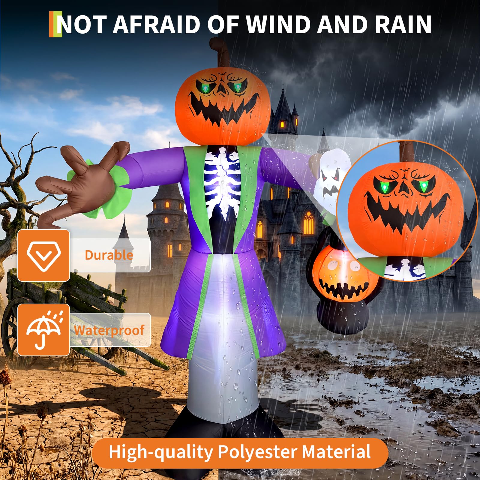 8 Fuß großer, beleuchteter, au – Halloween Pumpkin Decor Led Bewertung und Preis